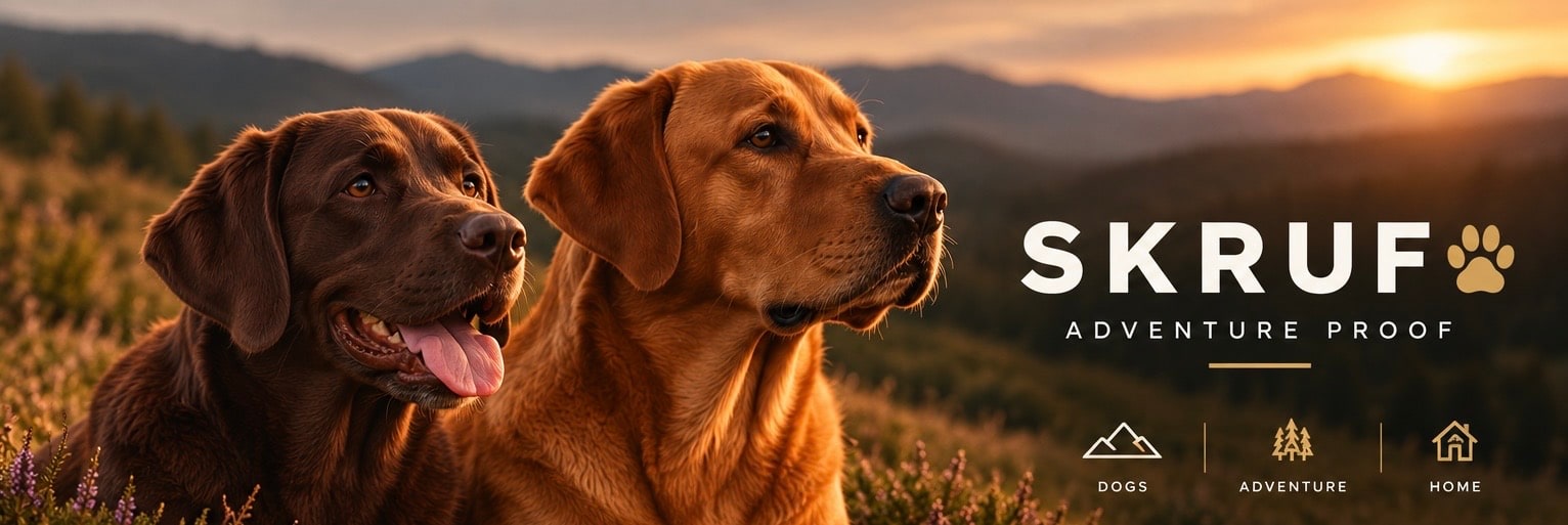 Bruce and Luna outdoors at sunset. SKRUF — Adventure Proof.